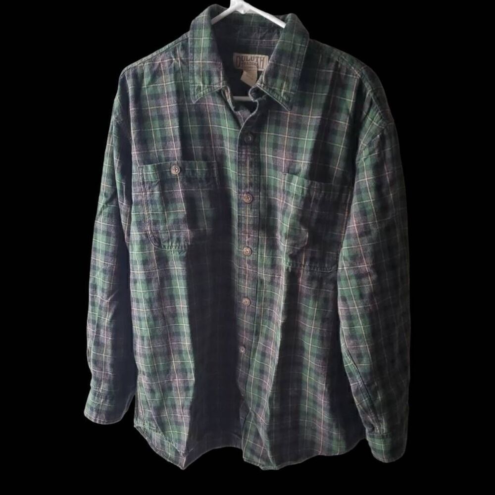 Duluth Trading Company Plaid Button Down Mens SZ L Green